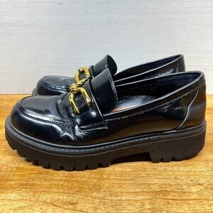 Chunky Patent Leather Platform Loafer Women's Sz 6 Gold Chain Fed International